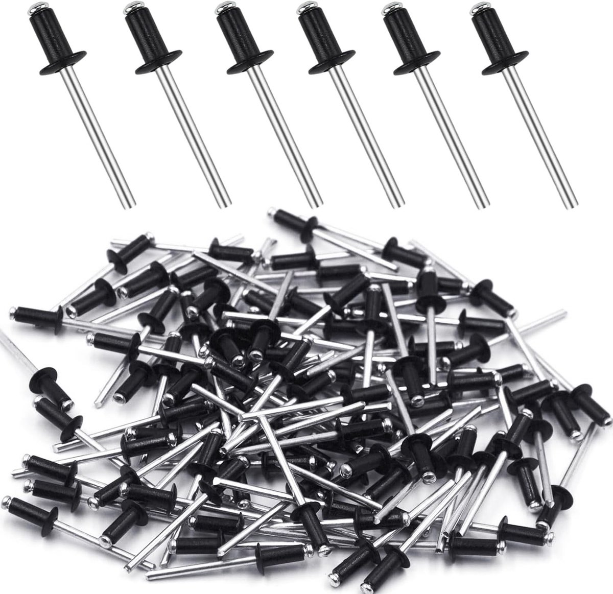 Aluminium Blindnieten Set van 100 Stuks, 4.8 mm x 10 mm, Grote Hoofd, Zwart, Dome Nieten voor Diverse Toepassingen