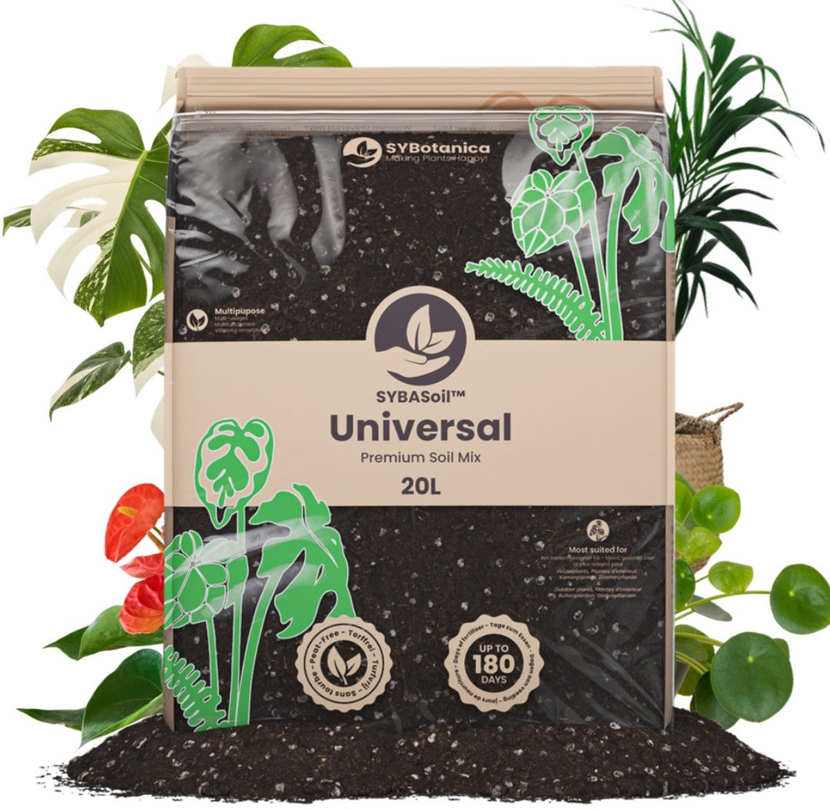 SYBASoil - Universal mix 20L - Turfvrije Potgrond Mix - 6 Maanden Voeding
