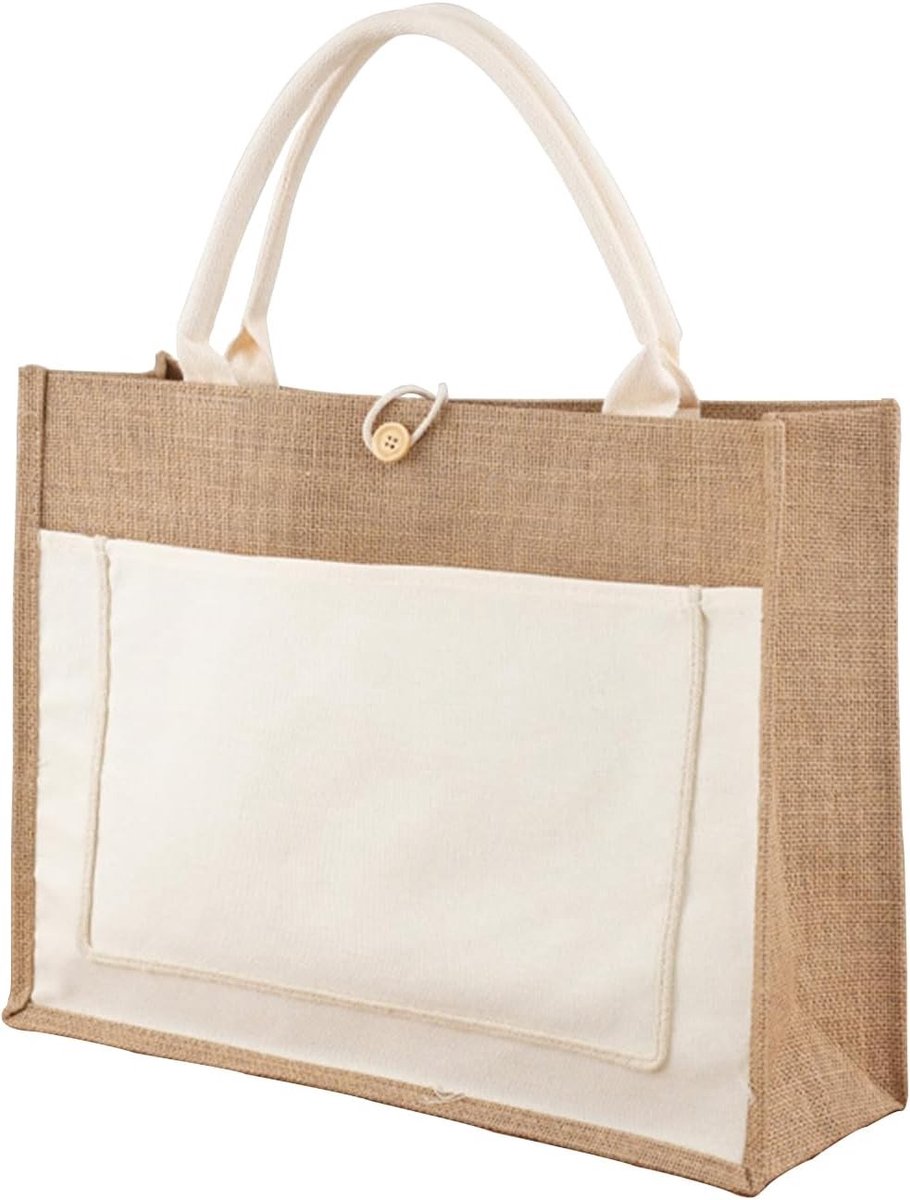 Duurzame Beige Katoenen Tote Bag, Herbruikbare Winkeltas, Gepersonaliseerde Jute Tas voor Vrouwen en Mannen, Ideaal voor Strand, Boodschappen en Picknicks