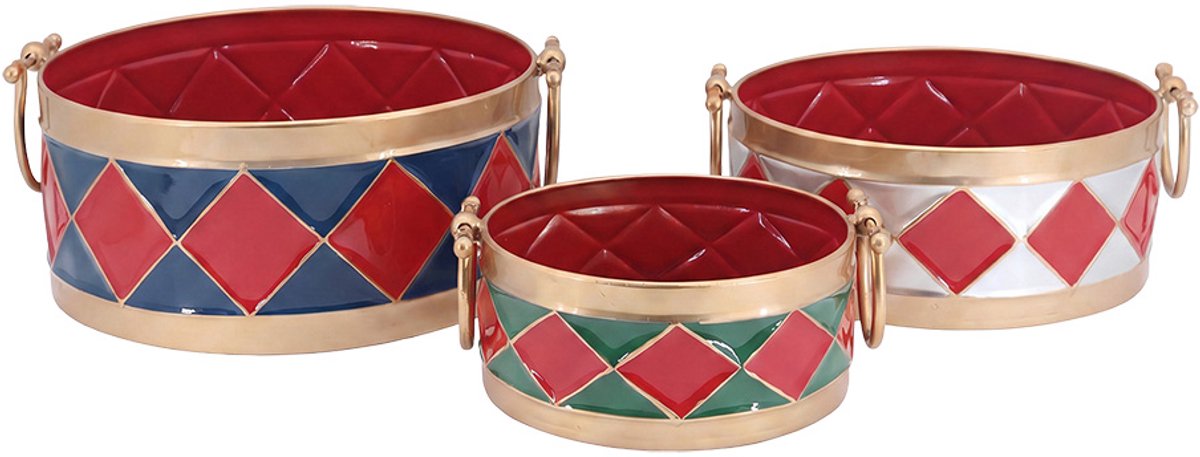Clayre & Eef | Decoratie schaal (3) Rood Goudkleurig 35x31x13 / 29x26x12 / 23x21x9 cm | 6Y6031