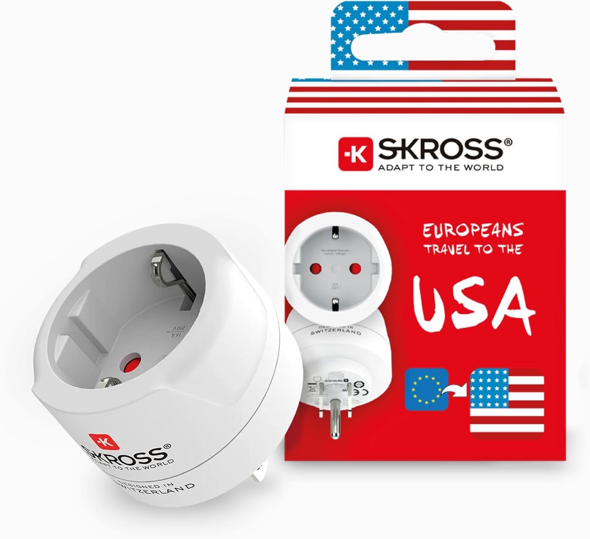 Thijox - SKROSS 1.500203-E Reisadapter Europa naar USA - Shuko Plug naar US Plug - 100V-1500W/250V-3750W - Bescherming tegen Elektrische Schokken - Wi