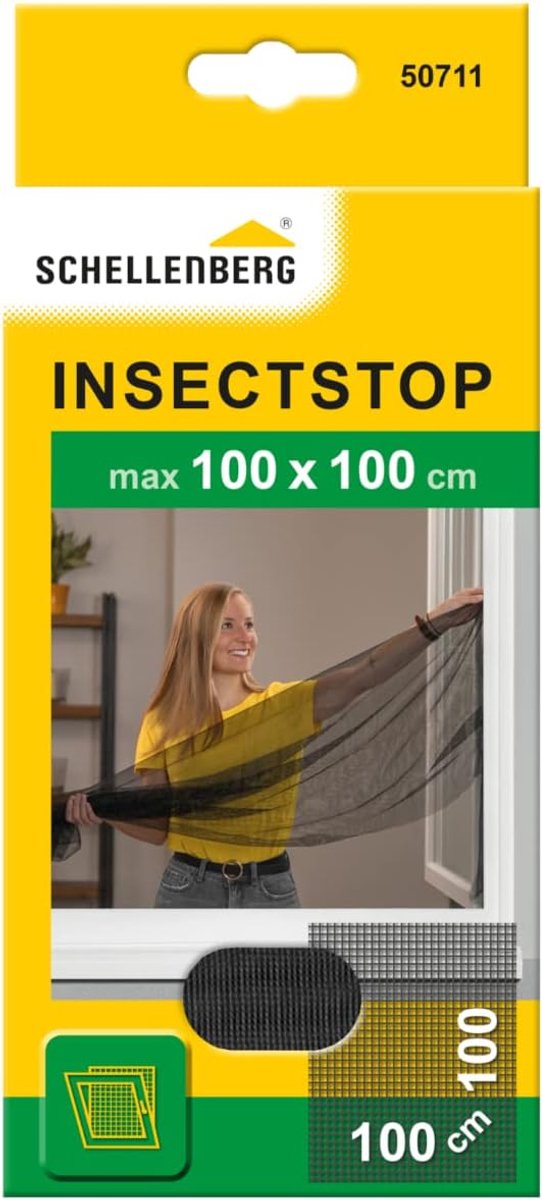 Thijox - Nylon horrengaas voor ramen 100x100 cm - Muggen- en insectengaas met bevestigingstape - Antraciet - Gemakkelijk te installeren zonder boren