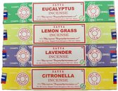 satya - muggen wierook - citronella - eucalyptus - lemongrass - lavendel - 4 doosjes 15 gram