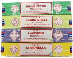 satya - muggen wierook - citronella - eucalyptus - lemongrass - lavendel - 4 doosjes 15 gram