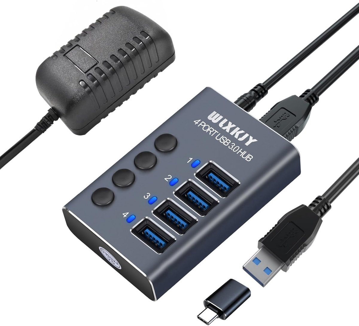 SnelShoppen - USB 3.0 Hub met 4 Poorten en 36W Voedingsadapter - Aluminium Behuizing voor Snelle Gegevensoverdracht - Ideaal voor Thuis, Kantoor en Me