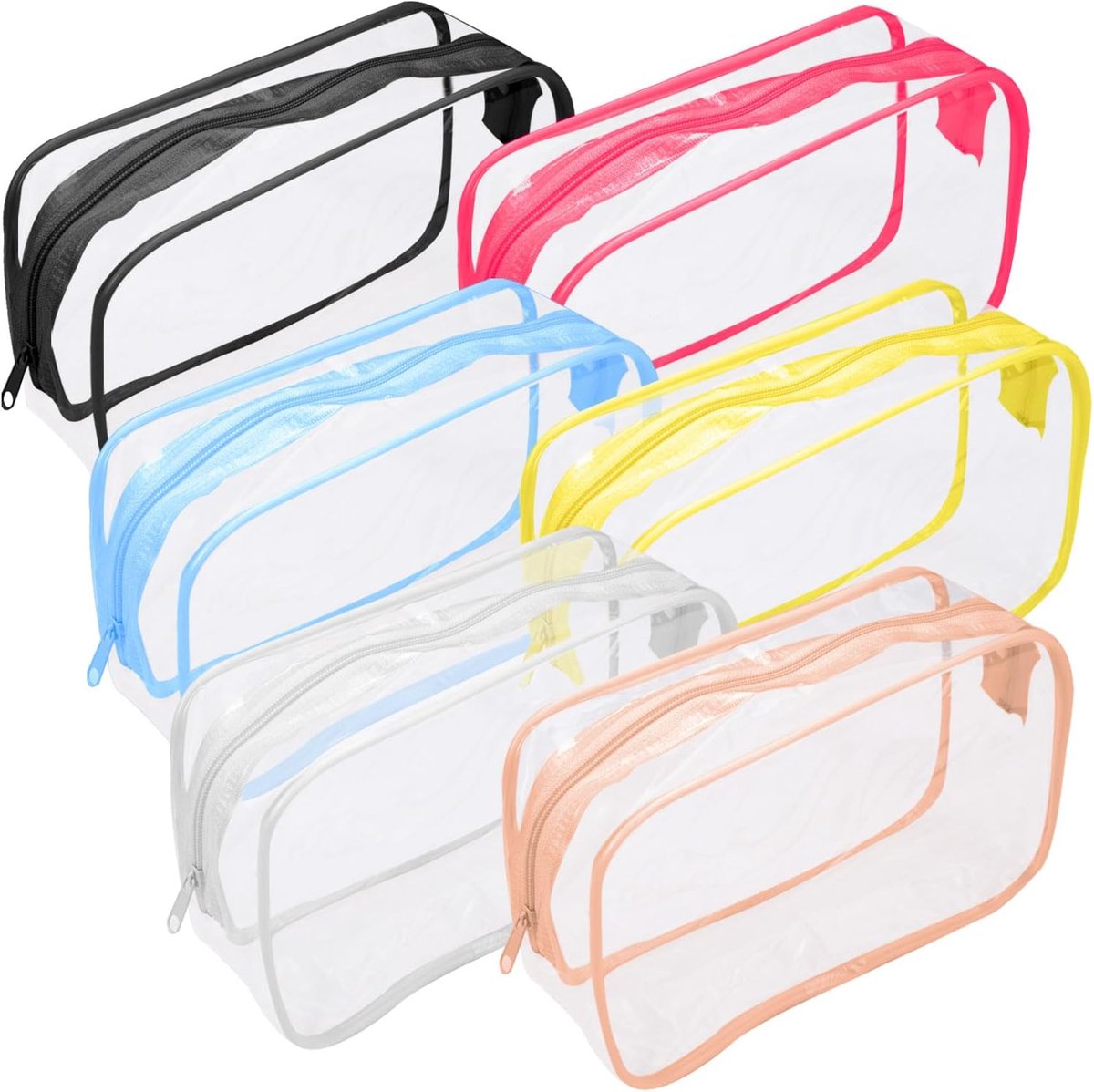 SnelShoppen - 6 Stuks Toilettas Transparant PVC Waterdicht Make-up Tas Clear Toilet Bag Vloeistof Tas met Rits voor Reis Vakantie Gezin