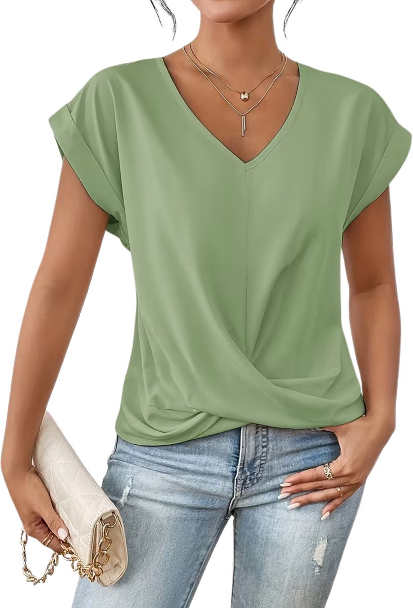 Currero Topje Dames - Top Kleding - Shirt - Blouse - Kort - Volwassen - Matchagroen Matcha-groen