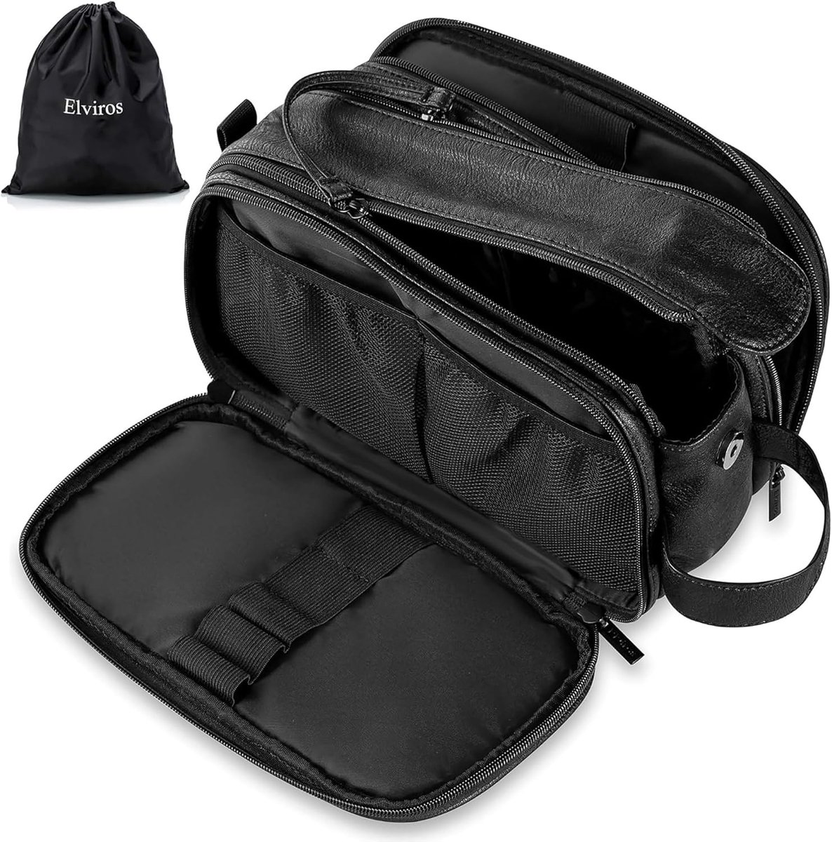 Thijox - Waterbestendige Lederen Toilettas voor Mannen - Grote Reistas Dopp Kit - Badkamer Gym Make-up Organizer met Gratis Witte Natte Droge Tas