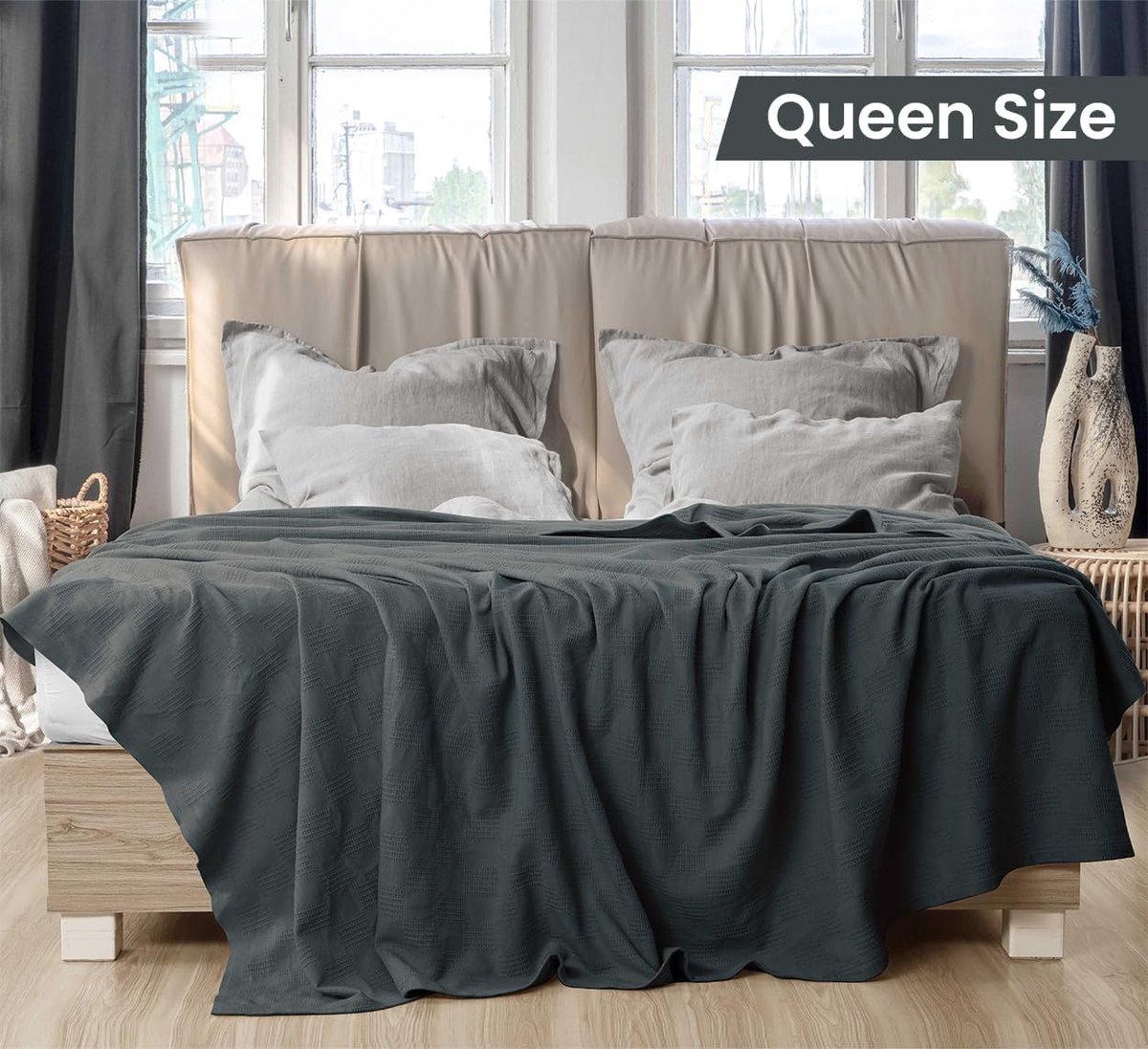 Thijox - Utopia Bedding Deken 100% Katoen Queen Size 228 x 229 cm - Lichtgewicht Thermische Deken 350 g/m² - Zachte Ademende Deken voor Alle Seizoenen