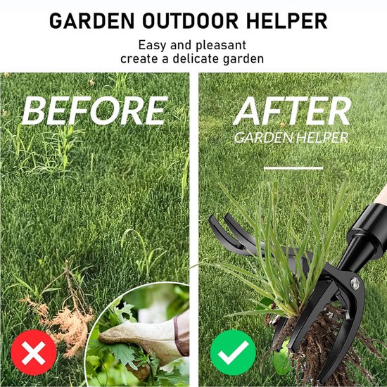 Staande onkruidsnijder - Handmatige onkruidtrekker en worteltrimmer - Staande onkruidsnijder met vier klauwen - Enkele kop - Onkruidmes - Afneembaar - Staande tuin- en gazongereedschappen - Zwart — afbeelding 5