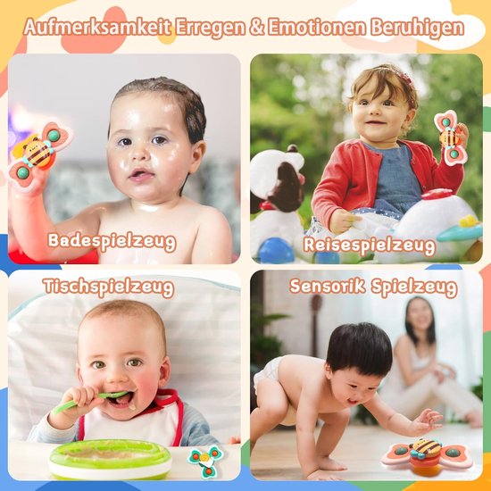Sander Shop Spinner voor baby's, met zuignap, 3 draaibaar speelgoed voor badkamer, kinderstoel en vliegtuig, sensorisch speelgoed voor meisjes en jongens van Sander Shop — afbeelding 4