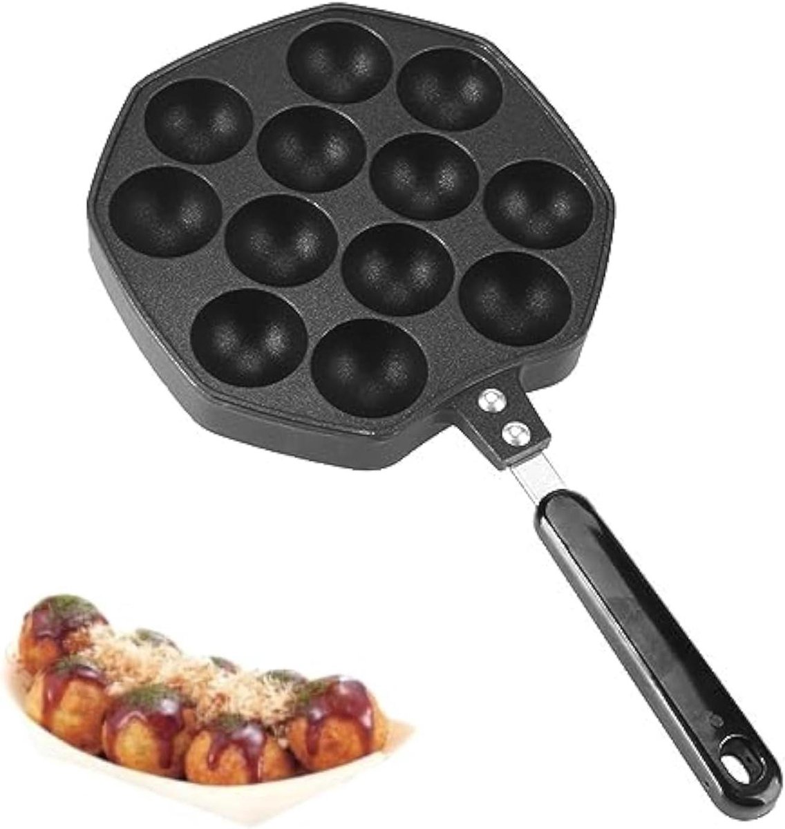 Bakpan met 12 Gaten - Poffertjespan - Lekkere Snacks Maken - Antiaanbaklaag - 36 cm Diameter - Zwart