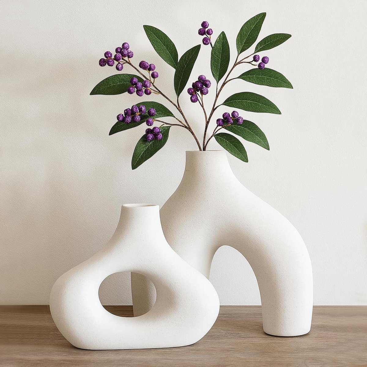 Keramische Vazen Set - Decoratieve Vazen - Woonkamer Aankleden - Uniek Donut Ontwerp - Set van 2 - Wit
