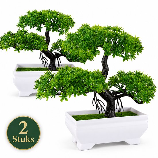 Boncy® Premium Bonsai Plante artificielle en pot - 2 pièces Plantes artificielles - Plantes artificielles pour intérieur et extérieur - plant artificielles Arbre artificiel - Fleurs artificielles