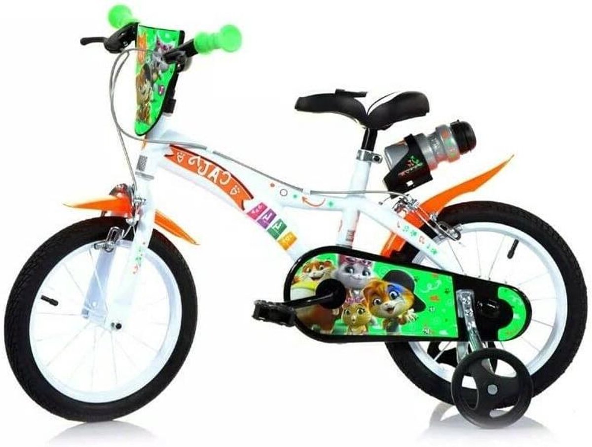 Kinderfiets - Jongensfiets - Buiten spelen - Handremmen - 14 inch - Wit Oranje Groen