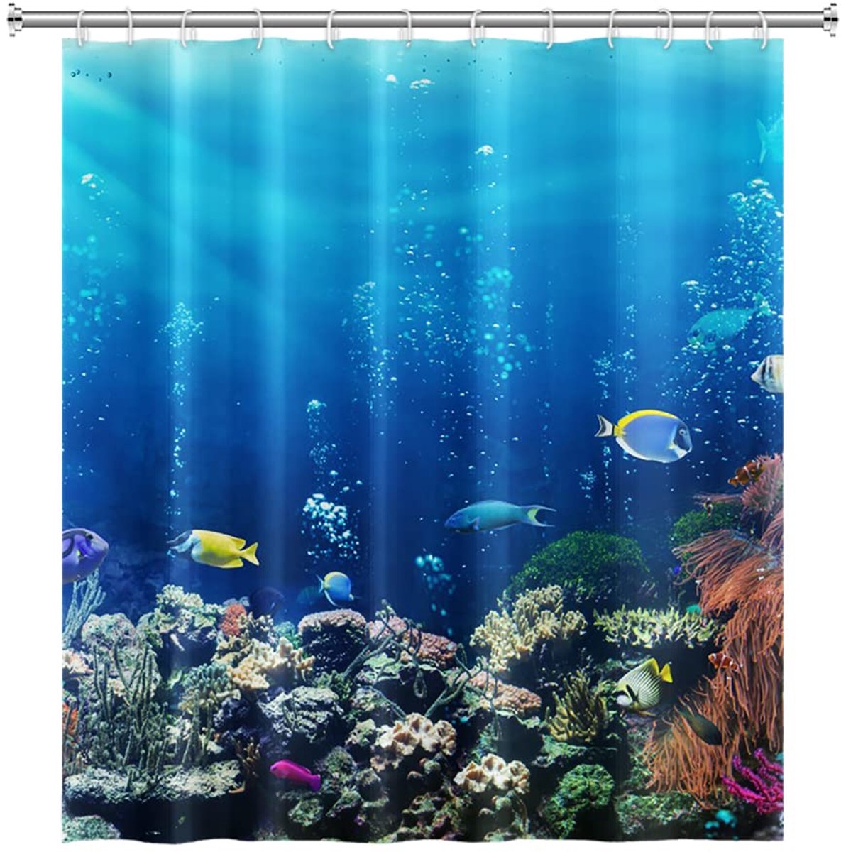 Douchegordijn, 105 x 160 cm, oceaanpatroon, tropische vissen, zee, dieren, koraal, rif, zomer, blauw, oceaan, voor kinderen, badkamer, waterdicht polyesterweefsel, met haken