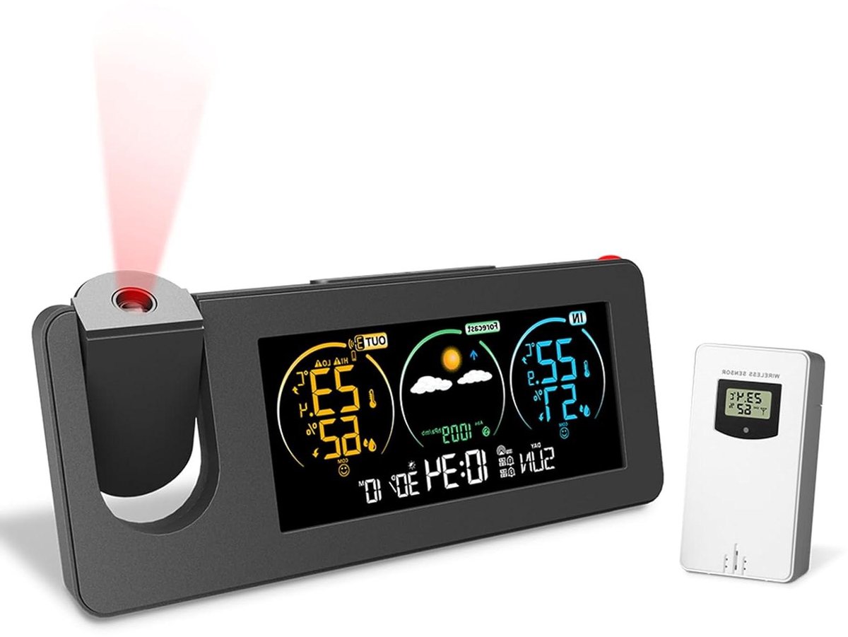Weerstation Digitaal - Binnen Buiten - Weersvoorspelling - Meerdere Sensoren - 20 cm - Zwart