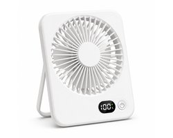 Oplaadbare USB-C Tafelventilator met LED Display, Vouwbaar en Stil, 180° Verstelbare Mini Ventilator voor Kantoor en Thuisgebruik, 2000mAh Accu - Wit