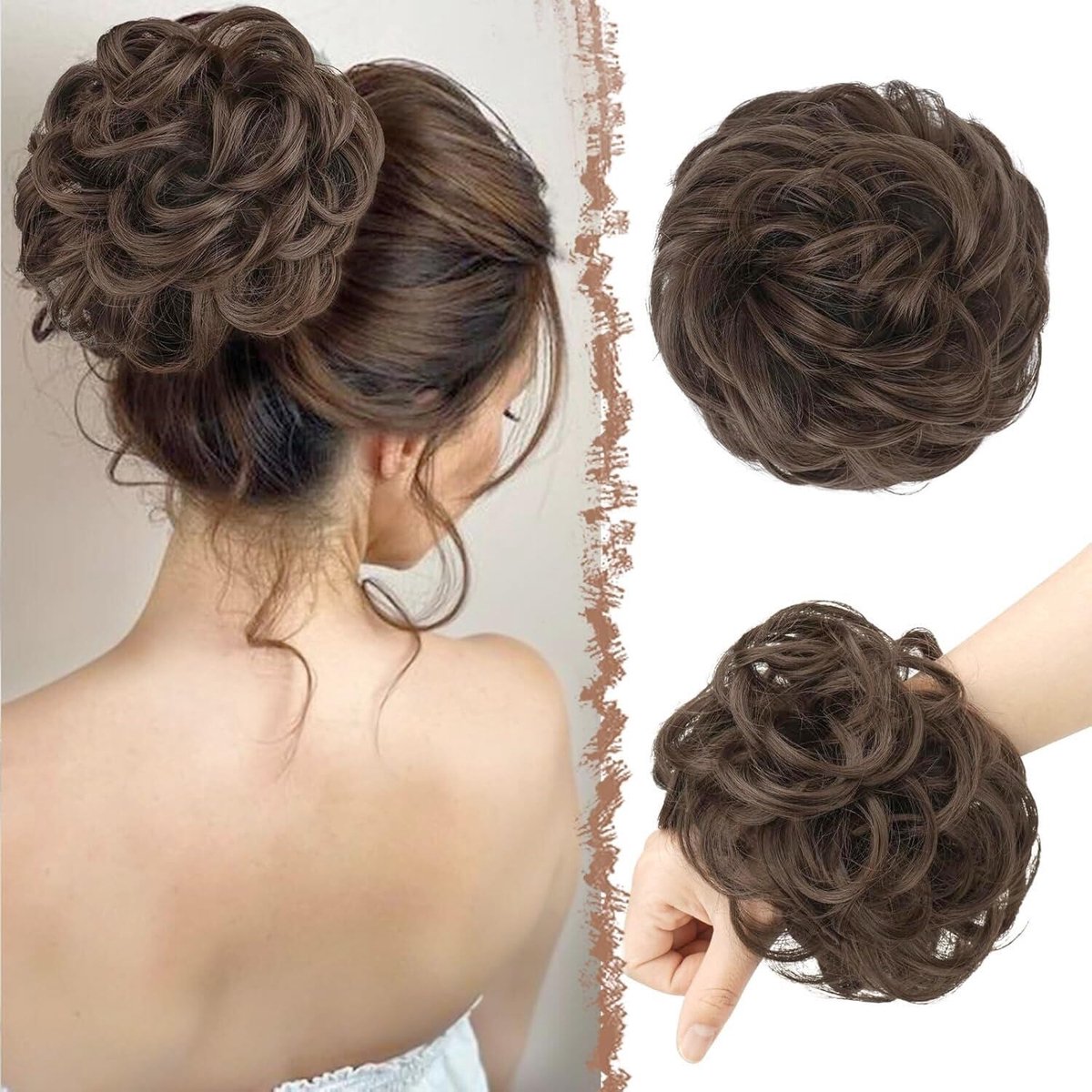 Haarknot Haarstukje Haar Bun Synthetische Golvend Krullend Elastiek Haarknot Paardenstaart Haarextensies Dikke Updo Haarstukken voor Vrouwen Meisjes 1PCS