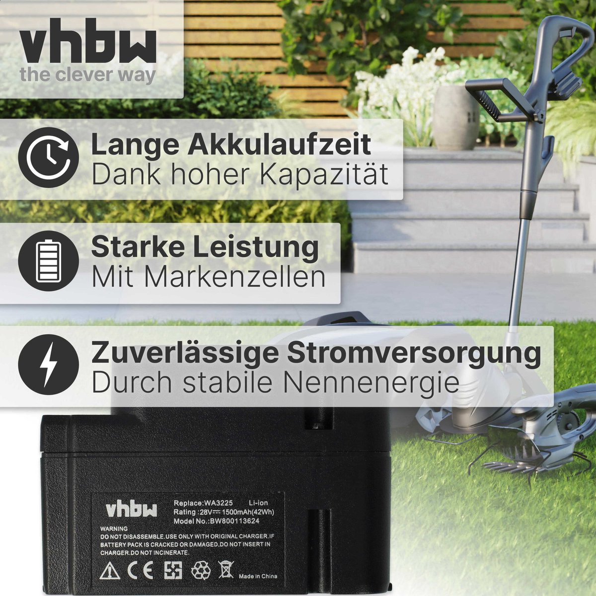 vhbw Vervangende accu voor Worx WA3226, WA3565, WA3225 grasmaaiers (1500mAh 28V Li-Ion) thumbnail 6