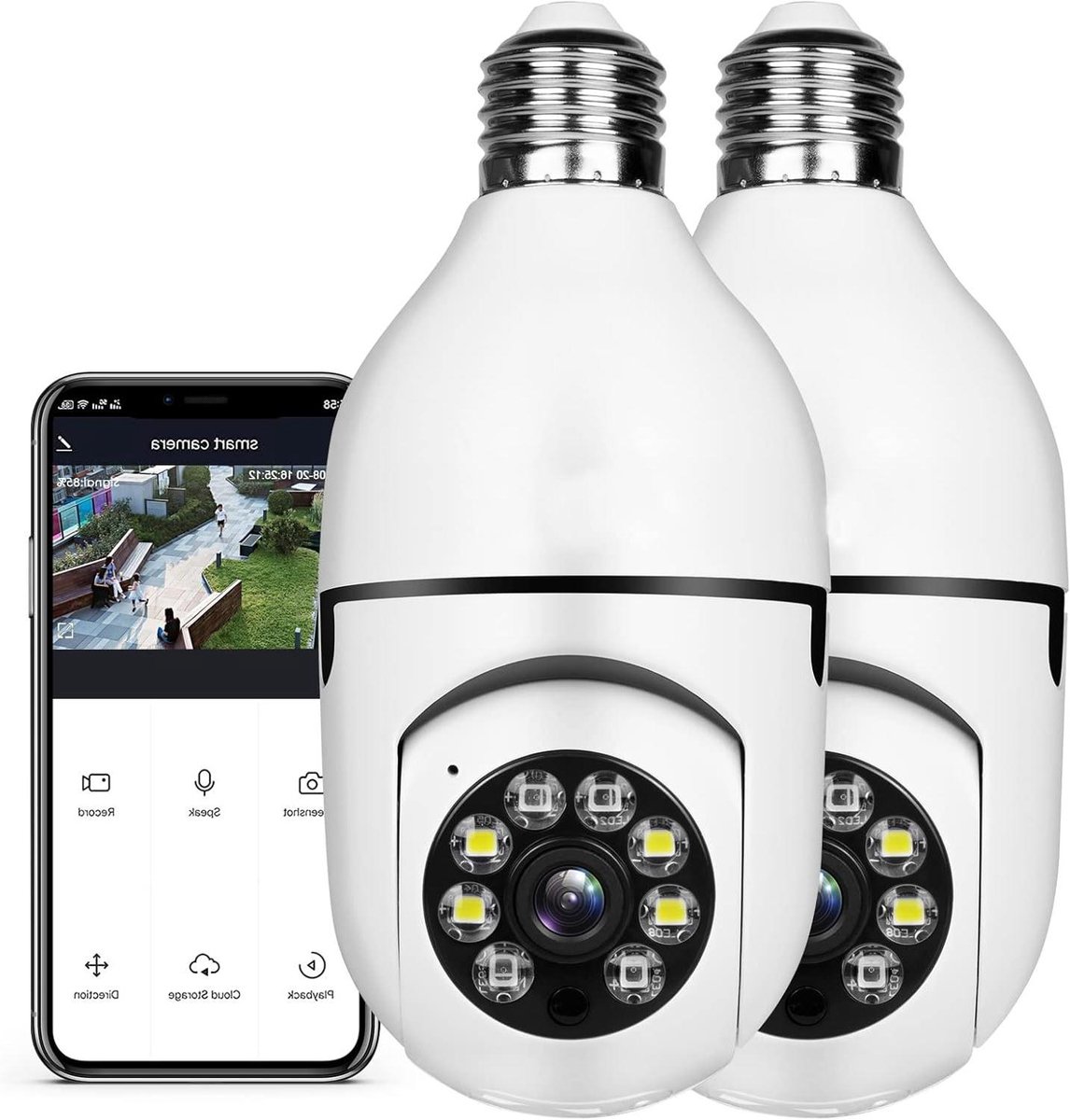 Slimme Camera Lamp - Beveiligingslamp Wifi - Huisbewaking Buiten - Draaibare PTZ Lens - 2 Pack - Wit