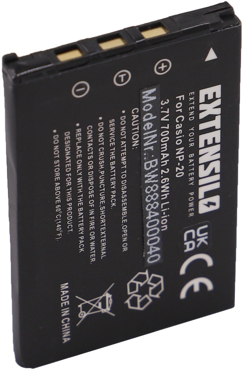EXTENSILO-batterij compatibel met Casio Exilim EX-Z65, EX-Z3, EX-Z70, EX-Z75, EX-Z18, EX-Z60, EX-Z5, EX-Z77, EX-Z4, EX-Z6 camera's (700 mAh, 3,7 V, Li-Ion)