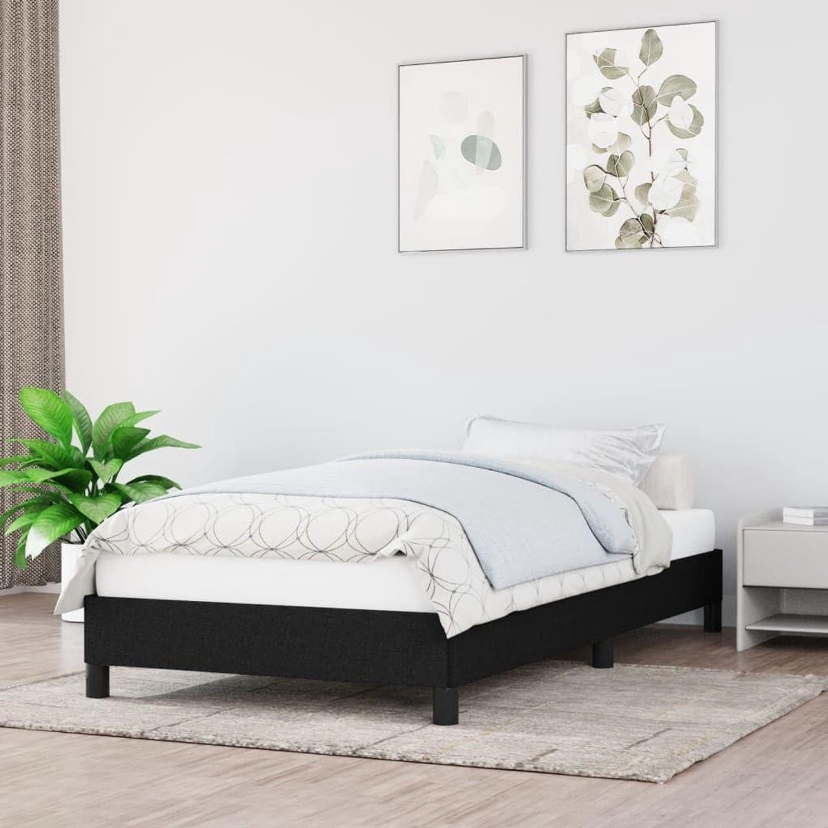 Bedframe stof - Eenpersoonsbed - Comfortabel slapen - Stabiele steunpoten - 90x200 cm - Zwart