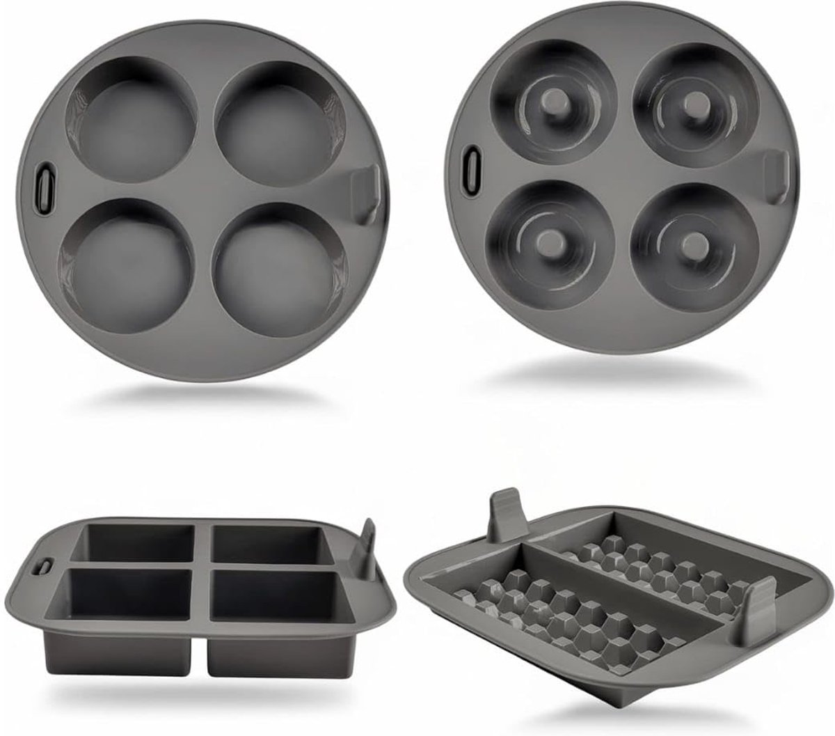Set van 4 siliconen vormen voor heteluchtfriteuse – Herbruikbare air fryer accessoires met cupcake-, donut-, brownie- en wafelvormen – Antikleefvormen zonder BPA, geschikt voor oven en vaatwasser