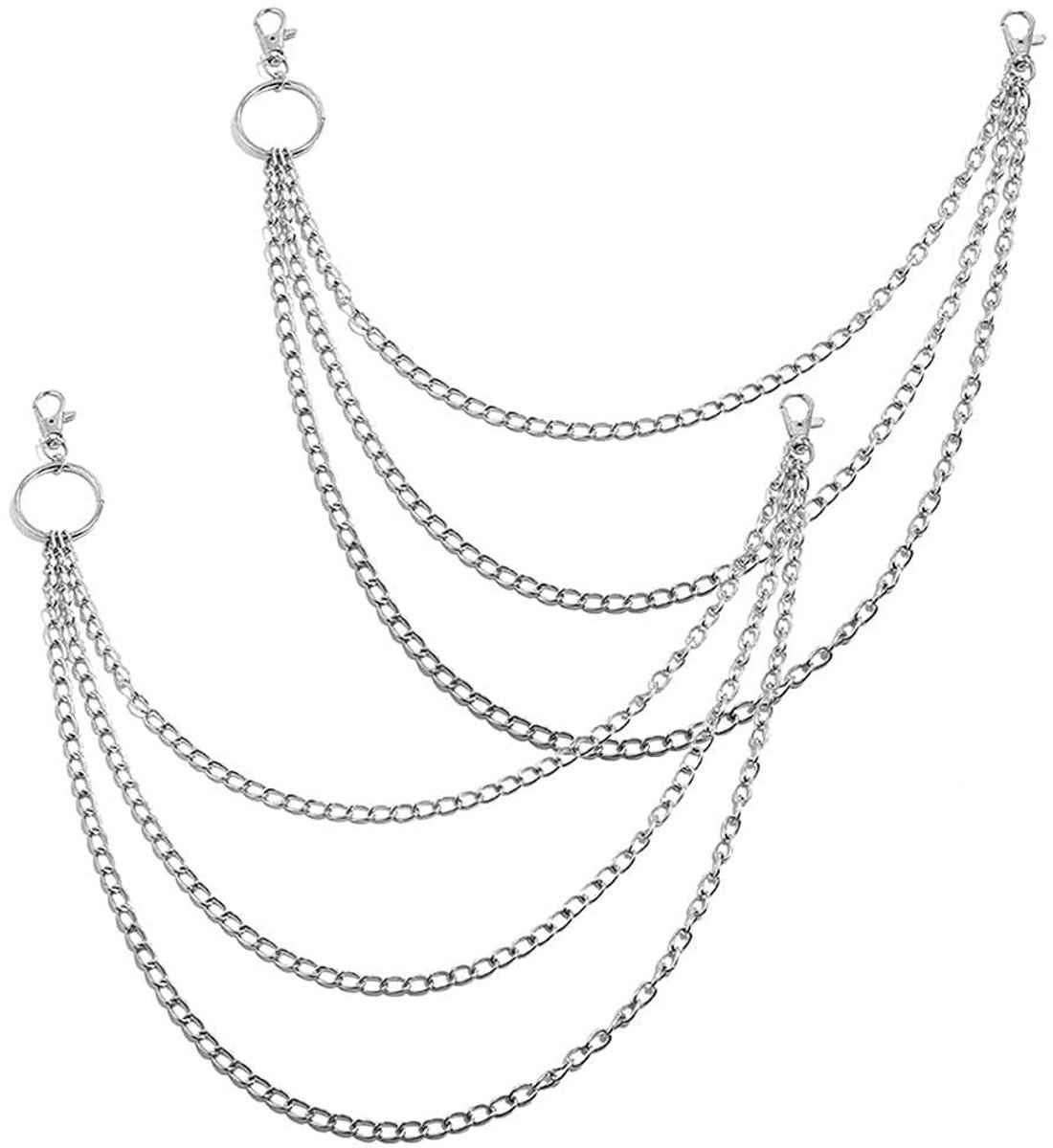 2 stuks Triple Chains metalen broekketting, punk, hip pop-jeansketting voor hoeden, jeans, jassen kostuumdecoratie, uniseks, geschikt voor vele gelegenheden/zilver