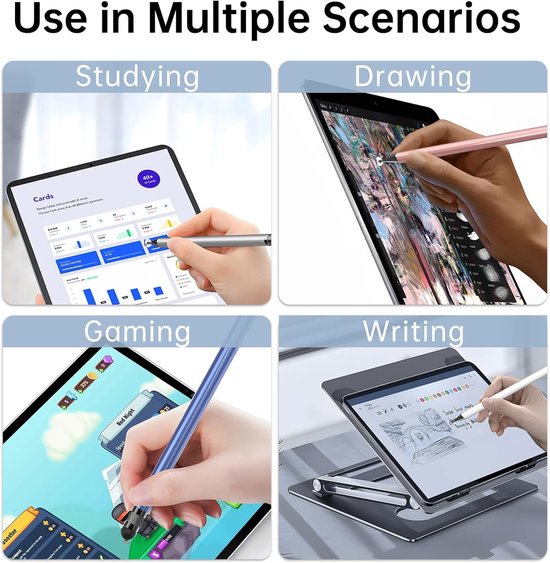 2-in-1 Stylus pen universeel - 5 Stuks - Geen opladen nodig - Hoge gevoeligheid - Universeel Styluspennen - Touchscreen Pen - Styluspennen - Compatibel met Smartphone, Tablet, Laptop - Zwart+Blauw+Wit+Goud+Zilver — afbeelding 5