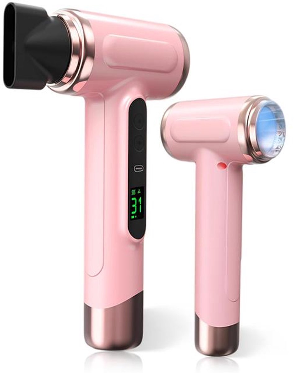 KZQ Draadloze Föhn - Föhn met oplaadbare batterij, 200W, digitaal display, 360° draaibare zuigmond - Geschikt voor op reis, kamperen, studenten en thuisgebruik - Compact en lichtgewicht - Dromerig roze