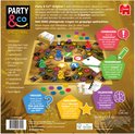 Het bordspel Party & Co Original met speelveld, pionnen, fiches, kaarten, potlood en zandloper. De spelregels staan in de afbeelding.