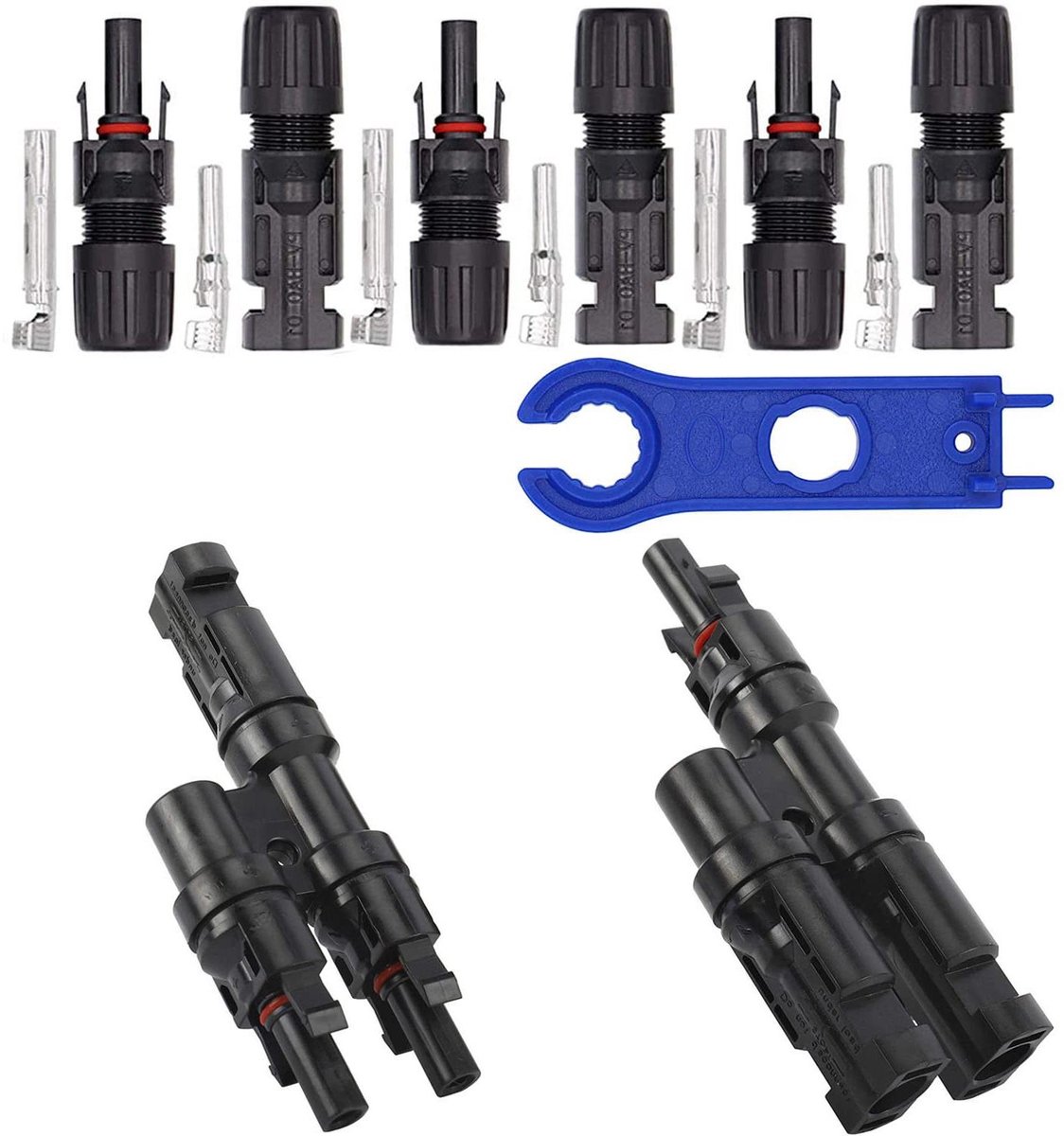 Zonneconnector Set - PV Connectoren - Energie Aansluiten - IP67 Waterdicht - 3 Paren - Zwart