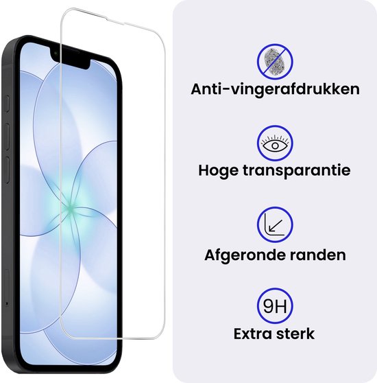 iPhone met screenprotector met afgeronde randen. Anti-vingerafdrukken, hoge transparantie, extra sterk.