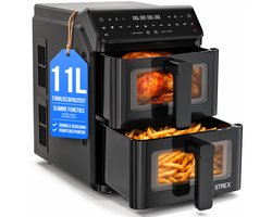 Strex Airfryer Dubbele Mand 11L XXL Heteluchtfriteuse 2500W - Airfryer 2 Manden - Dual Basket - 13 Kookprogramma's - Airfryer Verticaal Groot voor Gezin