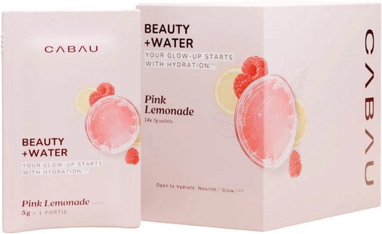 Cabau - Beauty+Water Sachets – Pink Lemonade – 14 Self-care Sips met vitamine C, B3, hyaluronzuur & zink – ondersteunt huid, haar en nagels – suikerarm en laag in calorieën (14 x 5 gram)