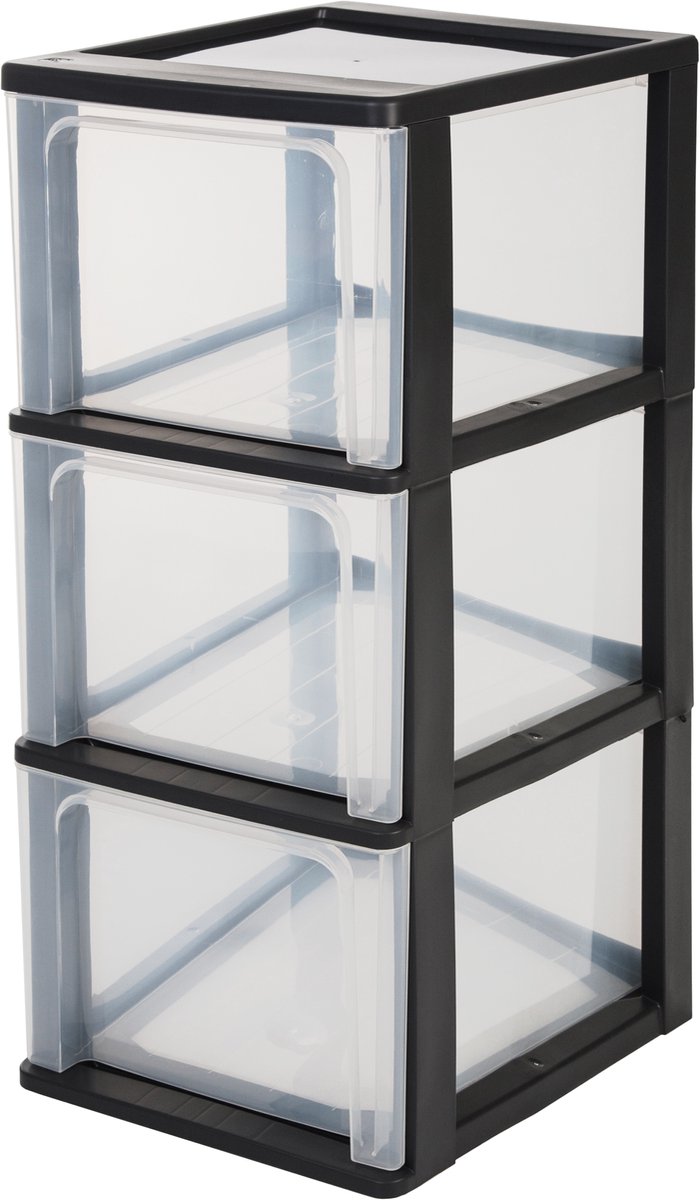 IRIS Organizer Chest ladesysteem A4 - 3 diepe lades - 3 x 13L - Kunststof - Zwart/Transparant