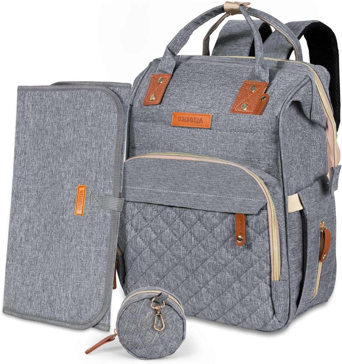 Luiertas Rugzak - Babytas Opbergtas - Babyverzorging Onderweg - Inclusief Aankleedkussen - 37 x 25 cm - Grijs