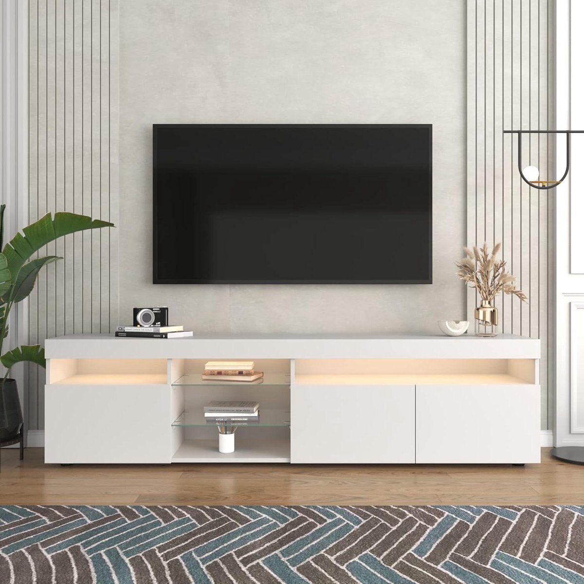 Tv-kast - Mediameubel Opbergkast - Woonkamer Inrichten - Variabele Ledverlichting - 180 cm - Wit