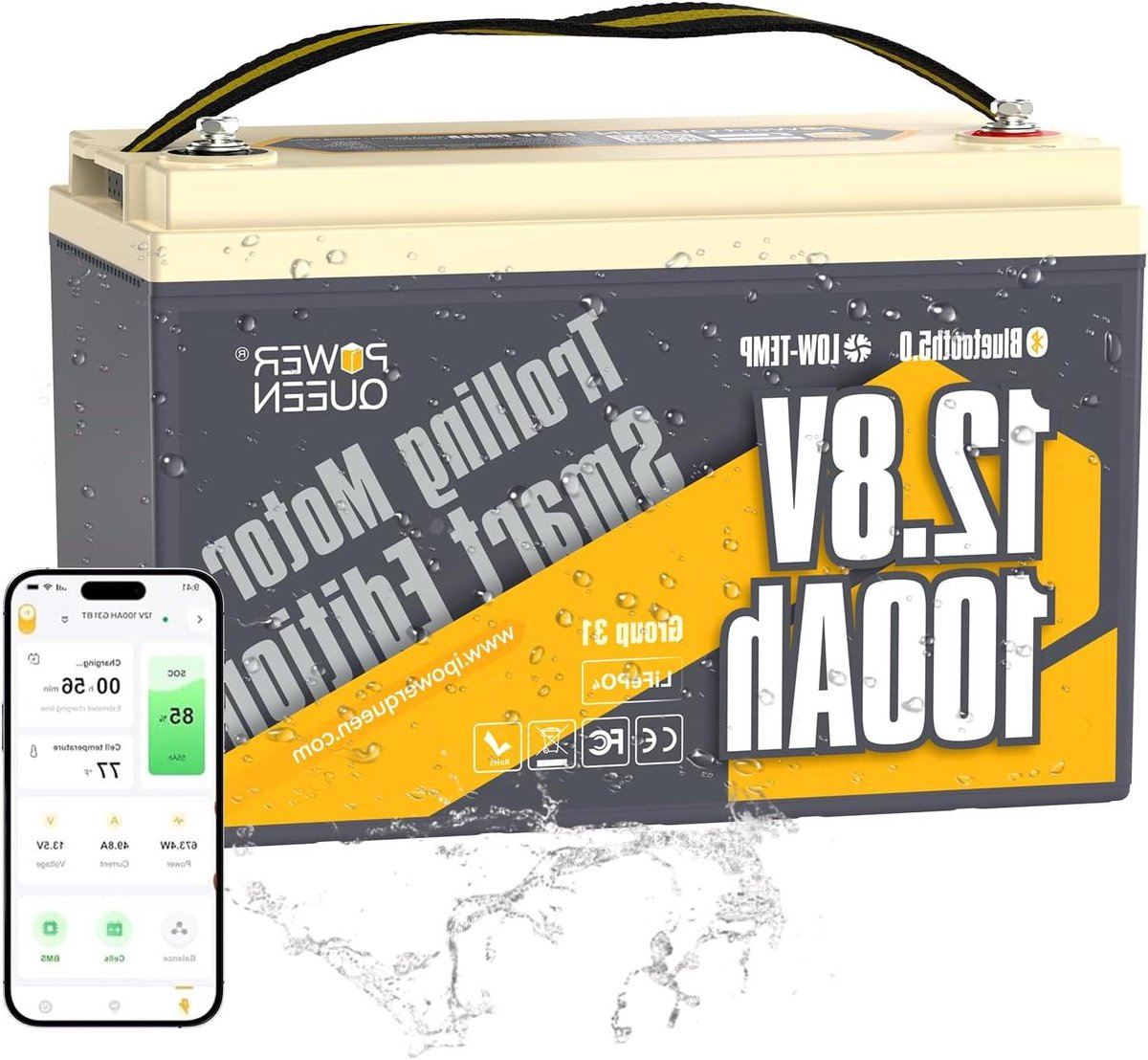 LiFePO4 Batterij - Lithium Batterij - Energie Opslag - Bluetooth Connectiviteit - 12V 100Ah - Zwart