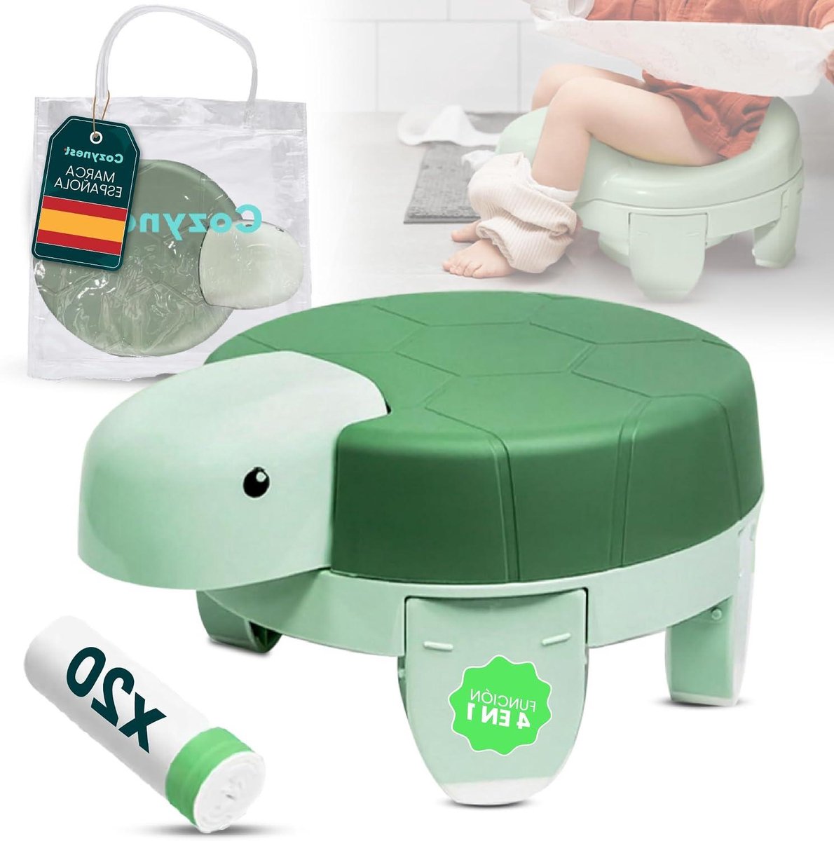 Draagbaar Potje Baby - Potty Training - Zindelijkheidstraining - 4-in-1 Multifunctioneel - 34 x 24 x 11 cm - Groen