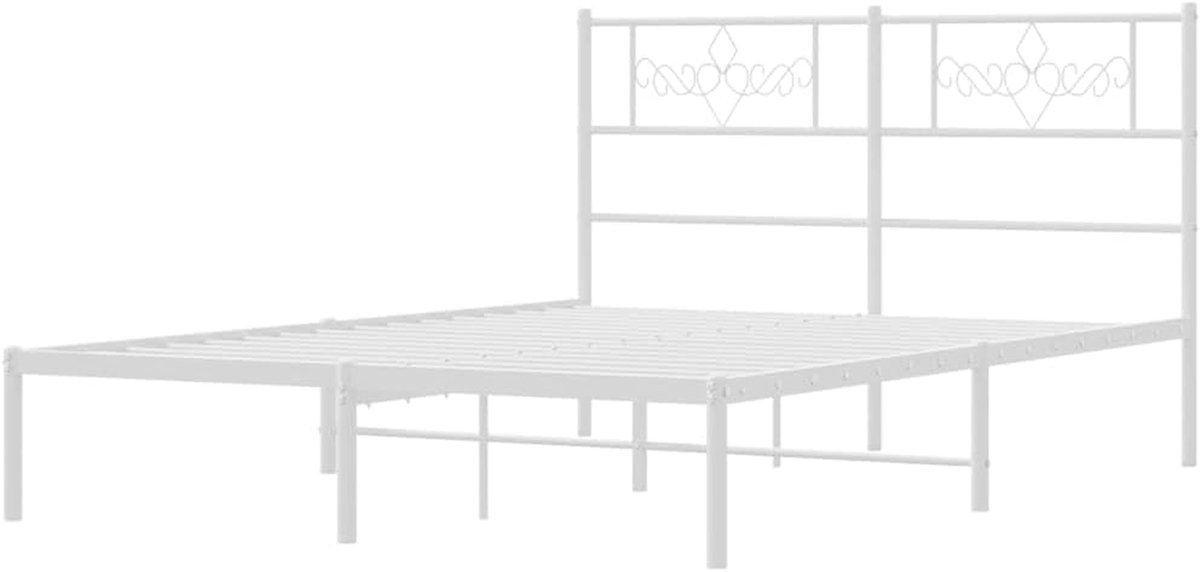 Bedframe met hoofdbord - Twijfelaar frame - Slaapkamer inrichten - Robuuste metalen constructie - 120x190 cm - Wit