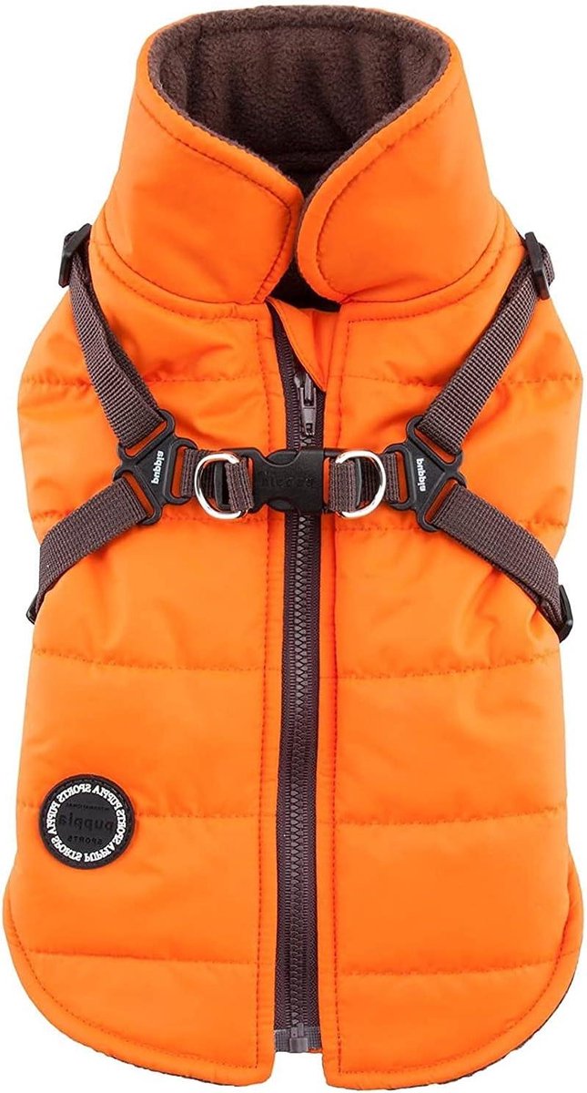 Honden wintervest - Hondenjas tuigje - Hond warm houden - Geïntegreerd harnas - XL - Oranje