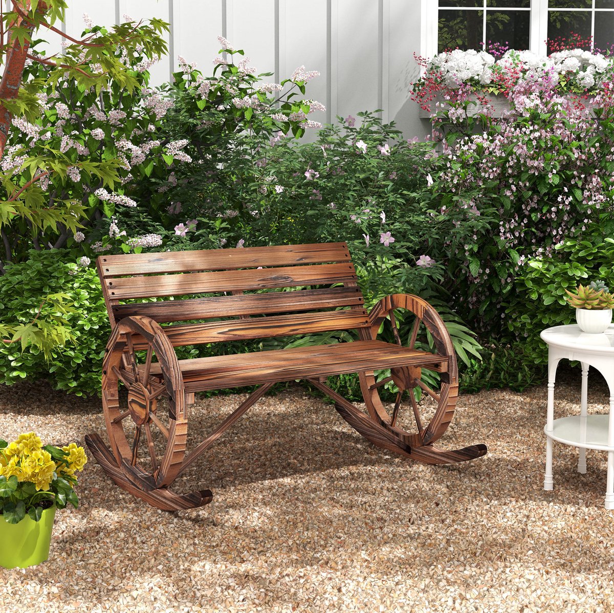 MEUNIQ Schommelbank voor 2 personen 105 x 88 x 74 cm met armleuningen en houten constructie, voor tuin of balkon, donkerbruin