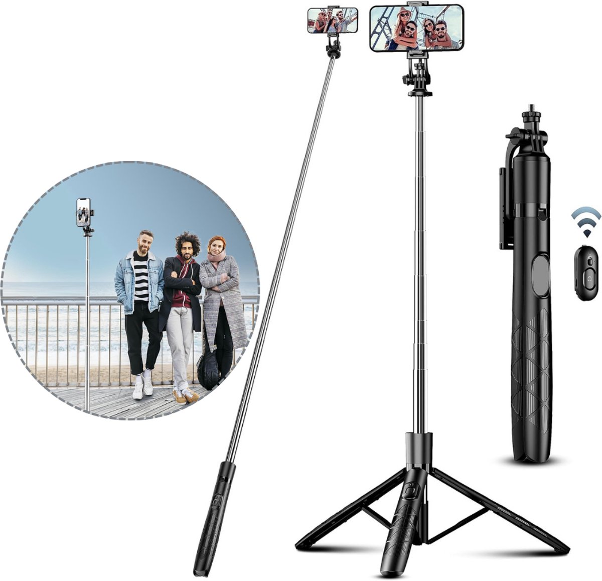 Selfiestick Statief - Telefoonhouder - Mobiele Fotografie - Zwart