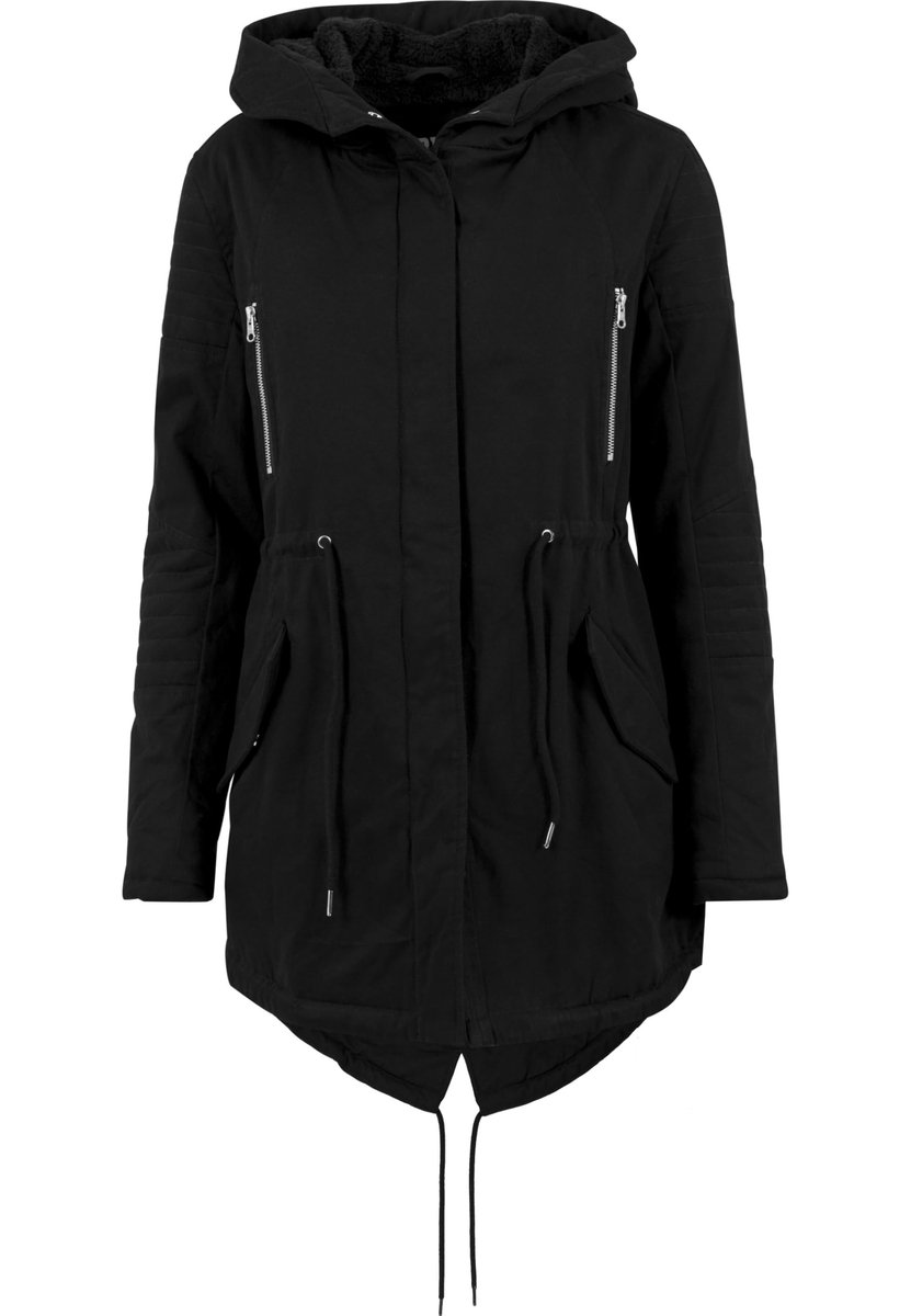 Classics Ladies Sherpa Lined Cotton Parka Winterjas zwart Basics, Street wear