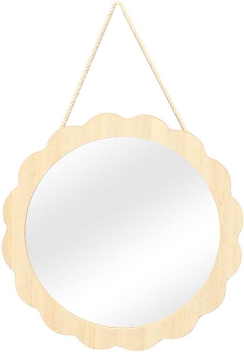 Decoratieve wandspiegel met touw voor make-up, badkamer, woonkamer en slaapkamer - houten lijst