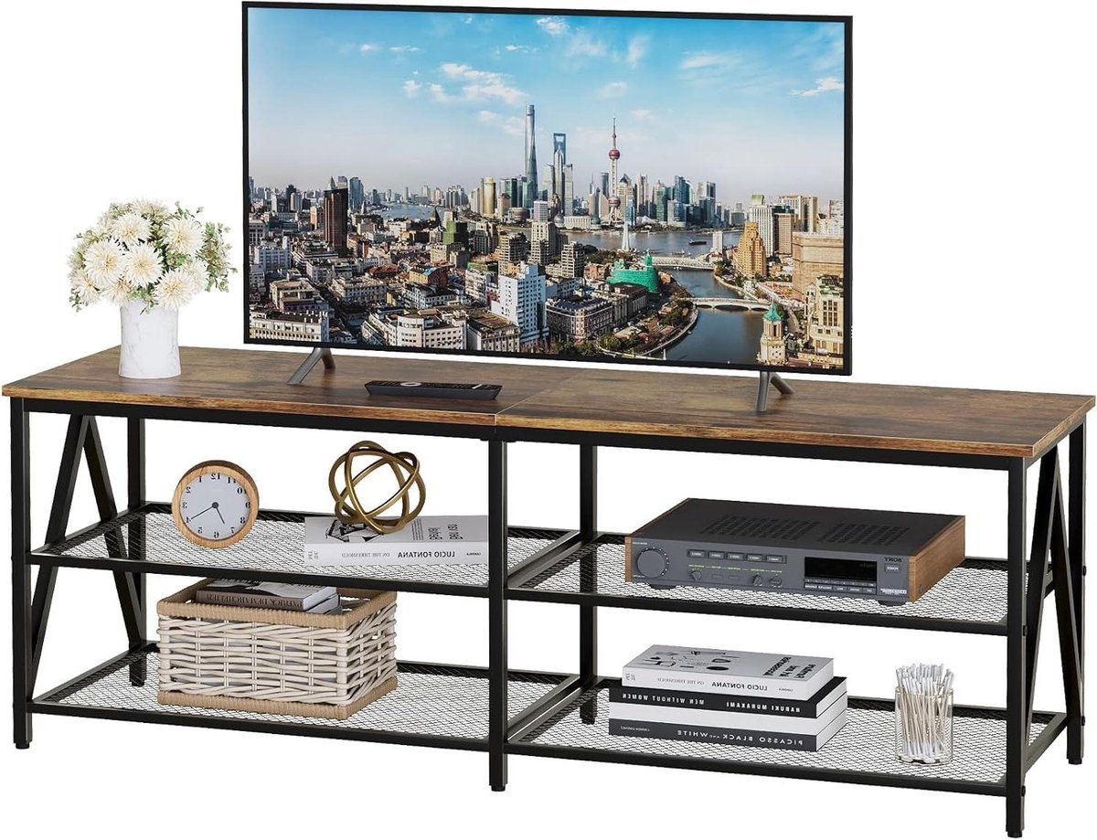 Tv-kast - Lowboard meubel - Woonkamer inrichten - Industrieel design - 140 cm breed - Bruin