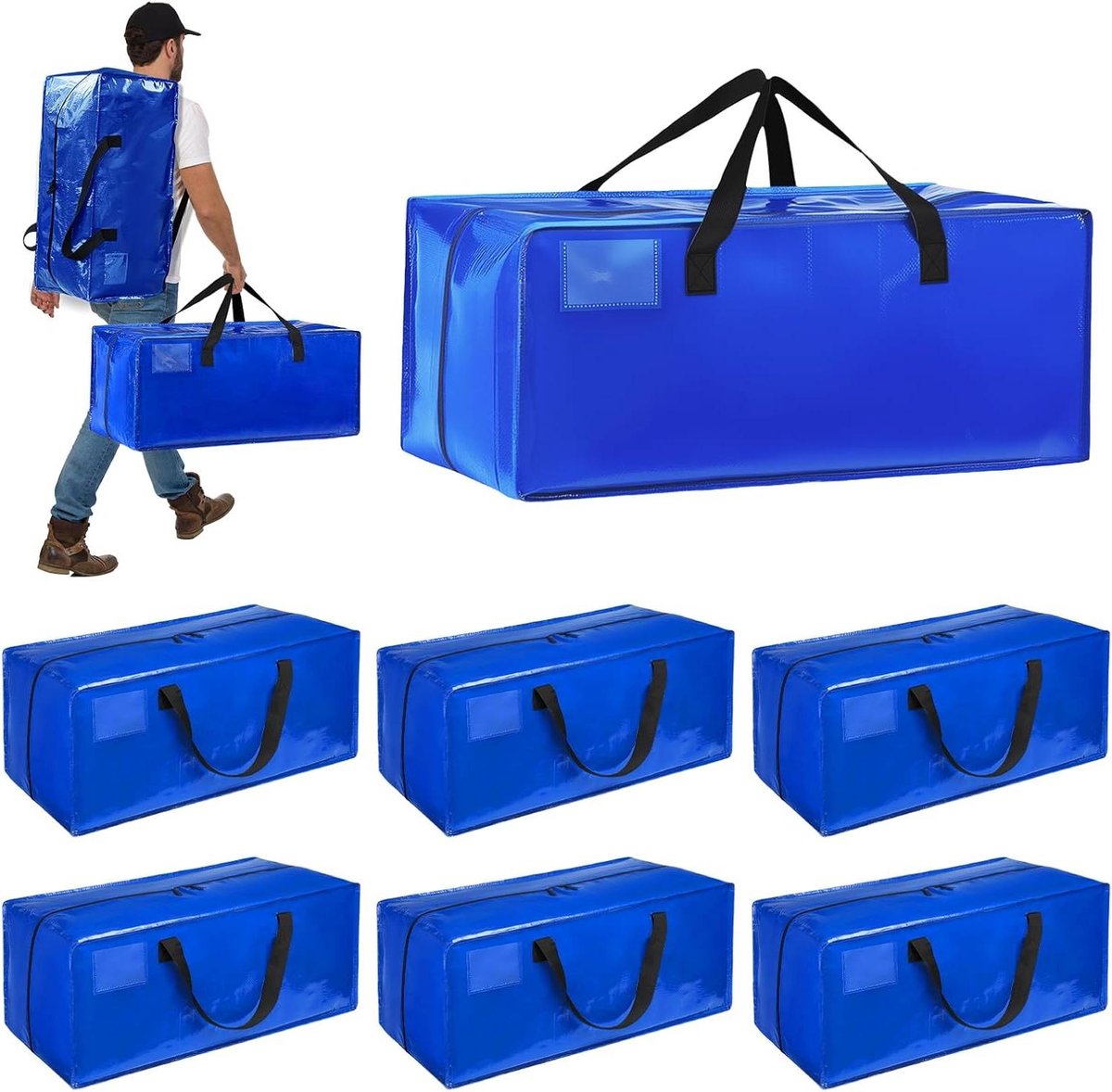 Verhuiszakken Set - Opbergzakken - Ruimte Besparen - Waterdicht Materiaal - 6 Stuks 90L - Blauw