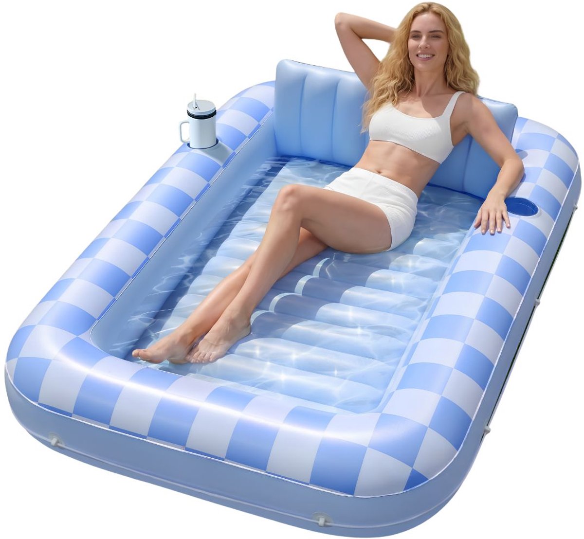 SP® Tanningbed - Opblaasbaar Zonnebad - Opblaasbaar Luchtbed met Kussen - Blauw - 178cm x 117cm x 1cm